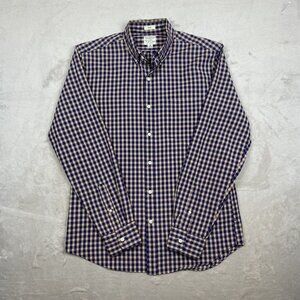 J.Crew Slim Fit Secret Wash Organic Cotton Stretch Shirt Navy/Beige Check M